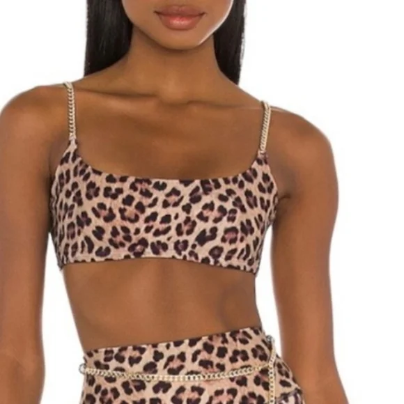 WeWoreWhat,NWT,Cami Bra Crop Top Chainhed Leopard Print,XS - Picture 3 of 6